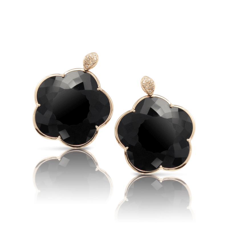 Orecchini Joli In Oro Rosa 18 Carati Con Onice, Diamanti Bianchi E Champagne Ref. 15583R - Tomasini Francia