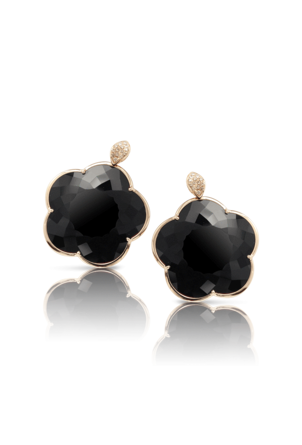 Orecchini Joli In Oro Rosa 18 Carati Con Onice, Diamanti Bianchi E Champagne Ref. 15583R - Tomasini Francia