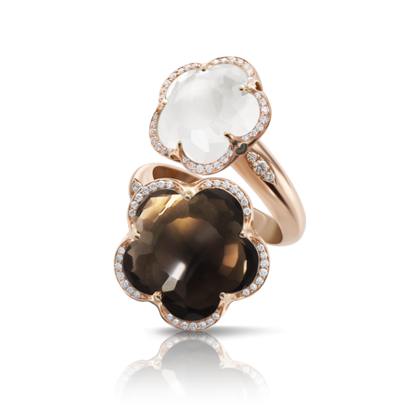 Nello Bon Ton In Oro Rosa 18 Carati Con Quarzo Fumè, Quarzo Milky E Diamanti Ref. 16099R - Tomasini Francia