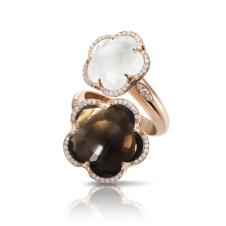 Nello Bon Ton In Oro Rosa 18 Carati Con Quarzo Fumè, Quarzo Milky E Diamanti Ref. 16099R - Tomasini Francia