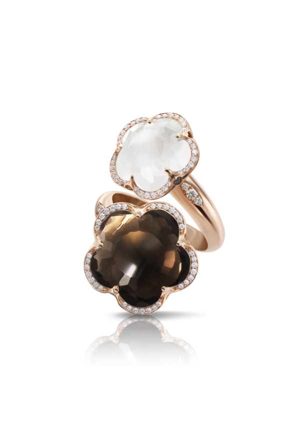 Nello Bon Ton In Oro Rosa 18 Carati Con Quarzo Fumè, Quarzo Milky E Diamanti Ref. 16099R - Tomasini Francia