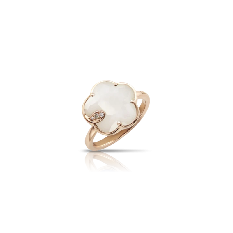 Anello Petit Joli' In Oro Rosa 18 Carati Con Agata Bianca, Diamanti Bianchi E Champagne Ref. 16118R - Tomasini Francia