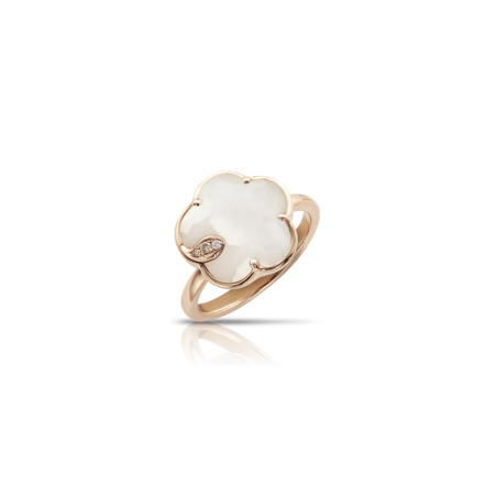 Anello Petit Joli' In Oro Rosa 18 Carati Con Agata Bianca, Diamanti Bianchi E Champagne Ref. 16118R - Tomasini Francia