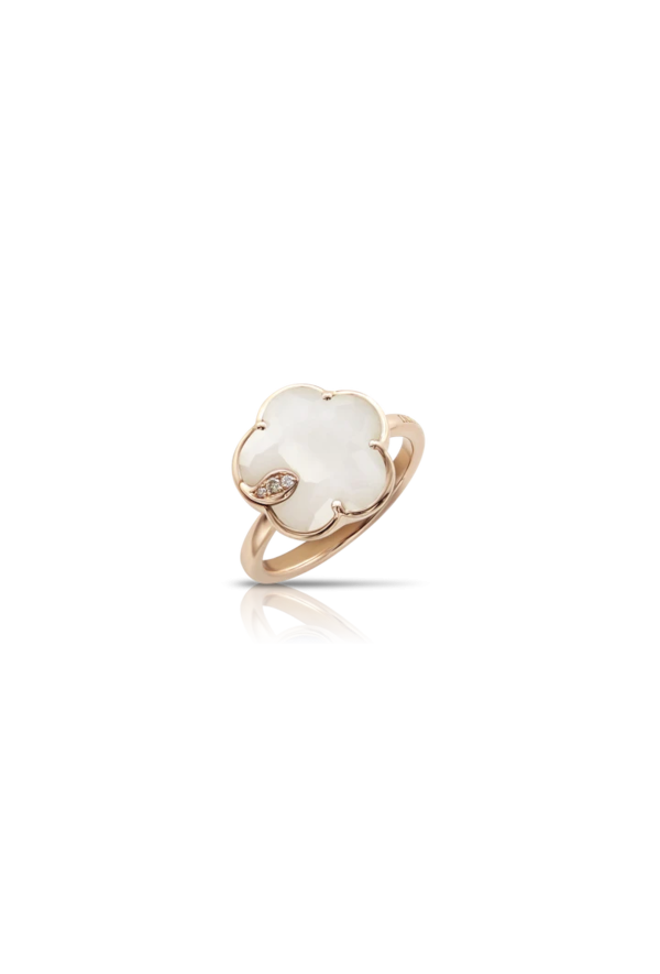 Anello Petit Joli' In Oro Rosa 18 Carati Con Agata Bianca, Diamanti Bianchi E Champagne Ref. 16118R - Tomasini Francia