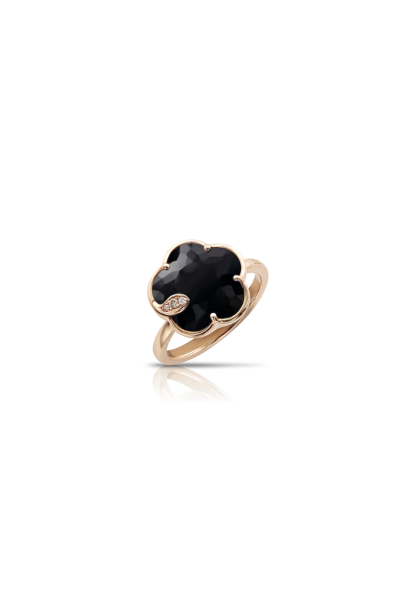 Anello Petit Joli' In Oro Rosa 18 Carati Con Onice, Diamanti Bianchi E Champagne Ref. 16126R - Tomasini Francia