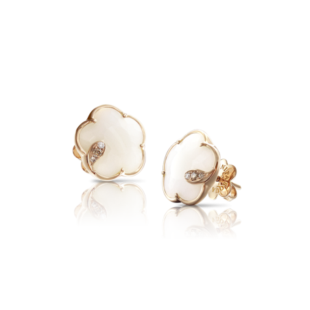 Orecchini Petit Joli' In Oro Rosa 18 Carati Con Agata Bianca, Diamanti Bianchi E Champagne Ref. 16131R - Tomasini Francia