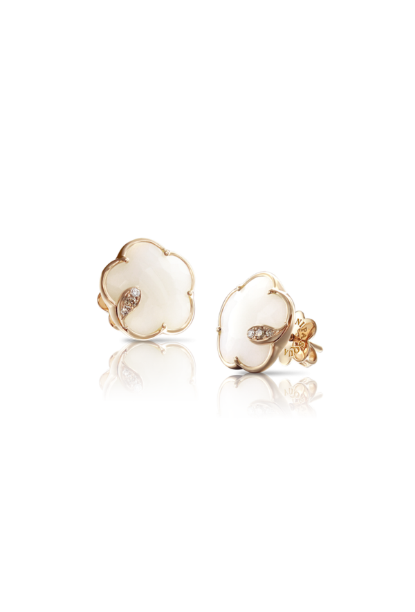Orecchini Petit Joli' In Oro Rosa 18 Carati Con Agata Bianca, Diamanti Bianchi E Champagne Ref. 16131R - Tomasini Francia
