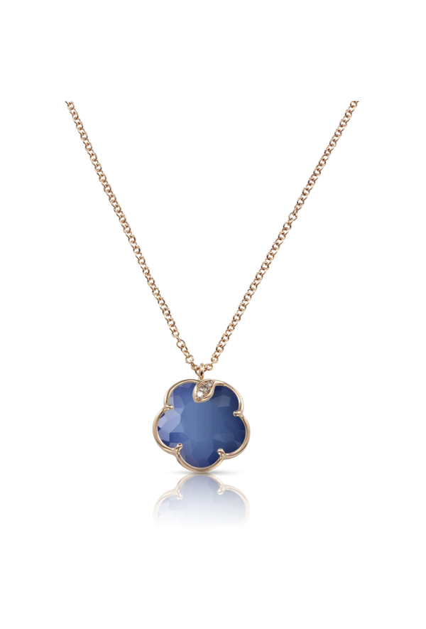 Collana Petit Joli' In Oro Rosa 18 Carati Con Agata Bianca E Lapisluzzuli Doppietta, Diamanti Bianchi E Champagne