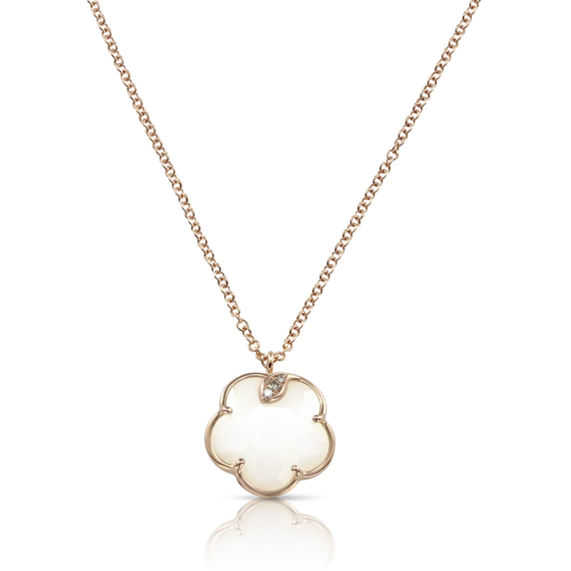 Collana Petit Joli' In Oro Rosa 18 Carati Con Agata Bianca, Diamanti Bianchi E Champagne Ref. 16137R - Tomasini Francia
