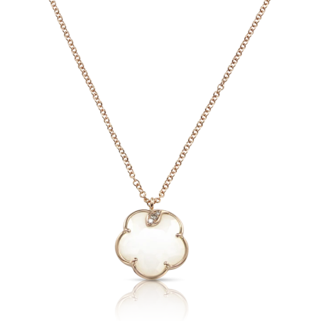 Collana Petit Joli' In Oro Rosa 18 Carati Con Agata Bianca, Diamanti Bianchi E Champagne Ref. 16137R - Tomasini Francia
