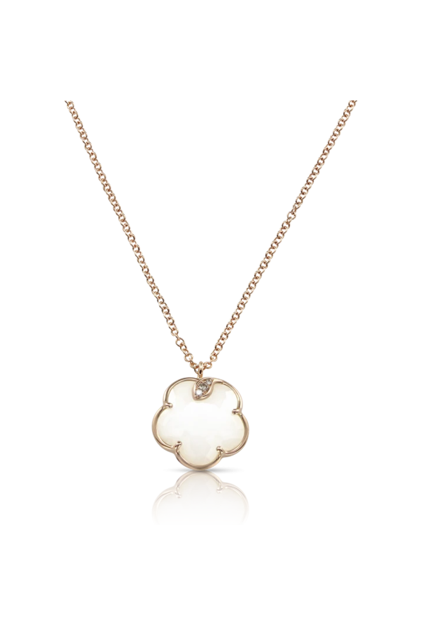 Collana Petit Joli' In Oro Rosa 18 Carati Con Agata Bianca, Diamanti Bianchi E Champagne Ref. 16137R - Tomasini Francia
