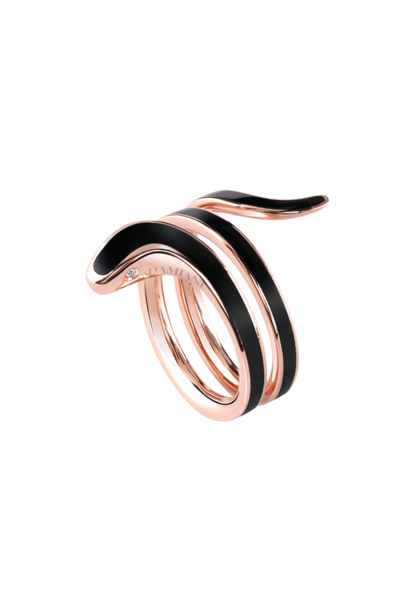 Damiani Anello Eden Oro Rosa E Smalto Nero Misura 13 Ref. 20062884 - Tomasini Francia