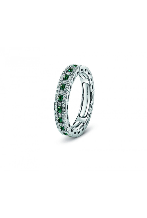 Damiani Anello Belle Epoque Comfort In Oro Bianco Con Diamanti E Smeraldi Ref. 20063309 - Tomasini Francia