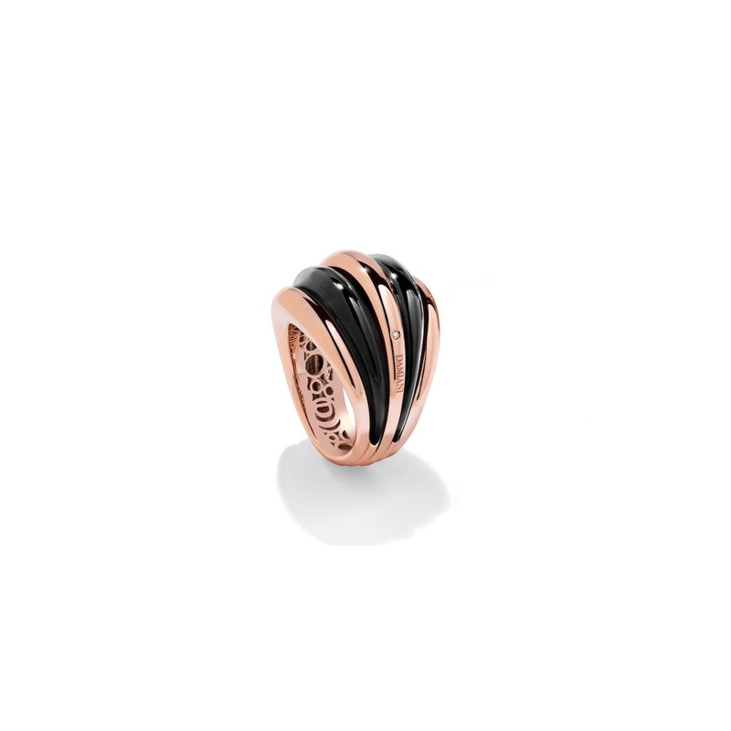 Damiani Anello Spicchi Di Luna Oro Rosa E Smalto Nero Misura 15 Ref. 20077187 - Tomasini Francia