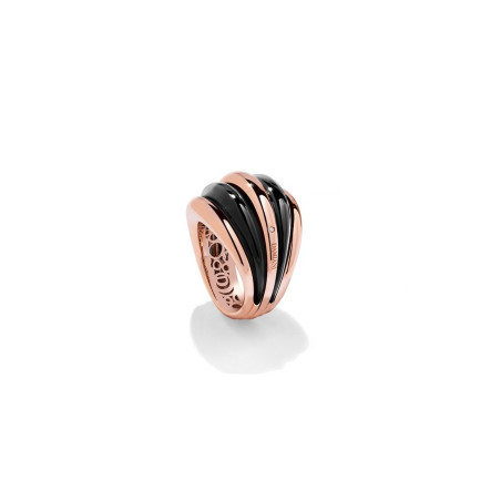 Damiani Anello Spicchi Di Luna Oro Rosa E Smalto Nero Misura 15 Ref. 20077187 - Tomasini Francia