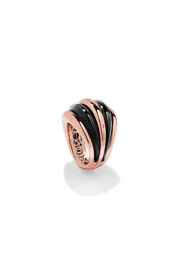 Damiani Anello Spicchi Di Luna Oro Rosa E Smalto Nero Misura 15 Ref. 20077187 - Tomasini Francia