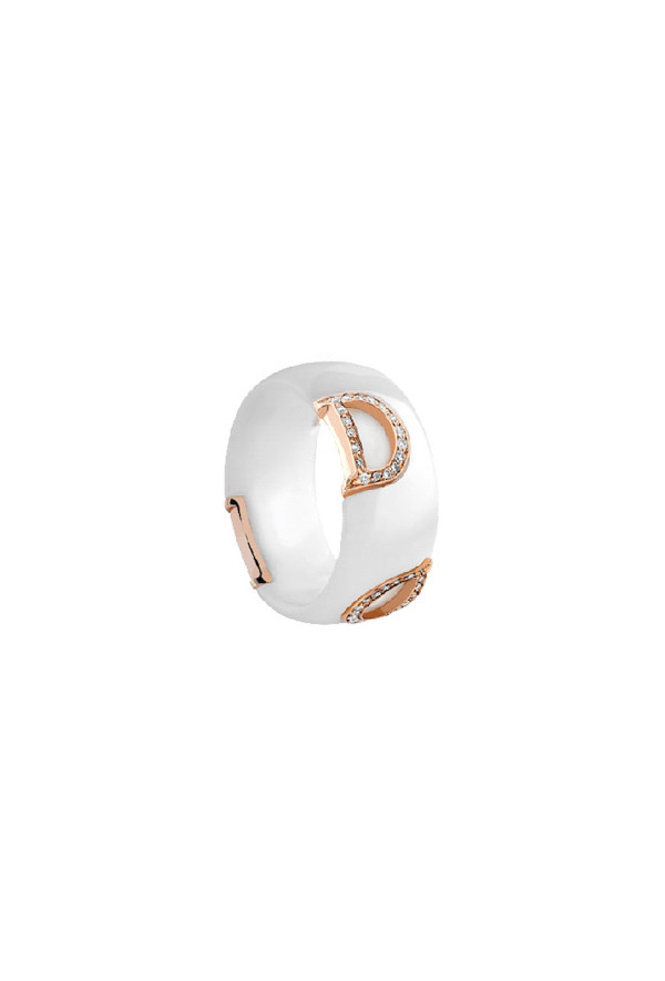 Damiani Anello D-icon Ceramica Bianca Ed Oro Rosa Con Diamanti Misura 12 Ref. 20082203 - Tomasini Francia