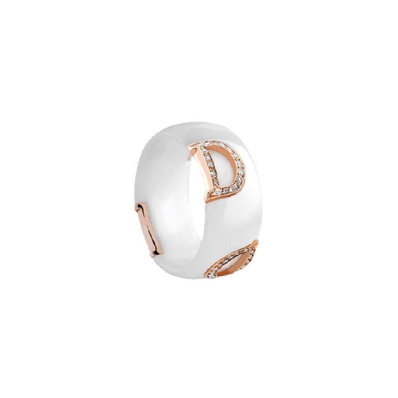 Damiani Anello D-icon Ceramica Bianca Ed Oro Rosa Con Diamanti Misura 17 Ref. 20082206 - Tomasini Francia