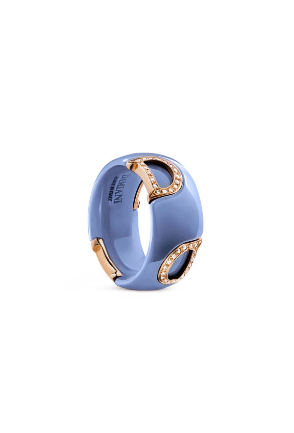 Damiani Anello D-icon Ceramica Azzurra Oro Rosa Con Diamanti Misura 13 Ref. 20082252 - Tomasini Francia