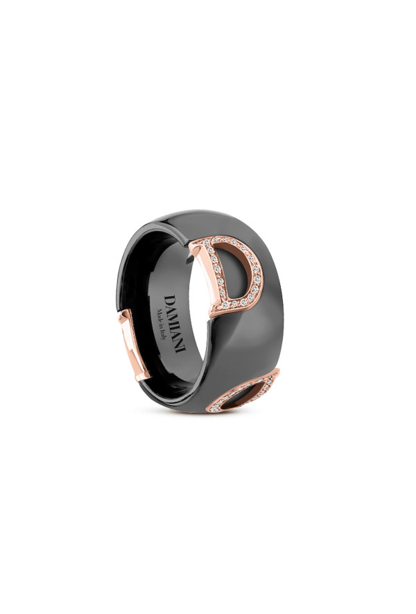 Damiani Anello D-icon Ceramica Nera Ed Oro Rosa Con Diamanti Misura 13 Ref. 20085062 - Tomasini Francia
