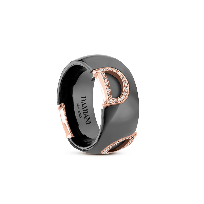 Damiani Anello D-icon Ceramina Nera Con Oro Rosa E Diamanti Misura 17
