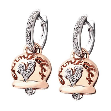 Chantecler Orecchini In Oro Rosa Con Galletto Pavè Di Brillanti Ref. 26867 - Tomasini Francia