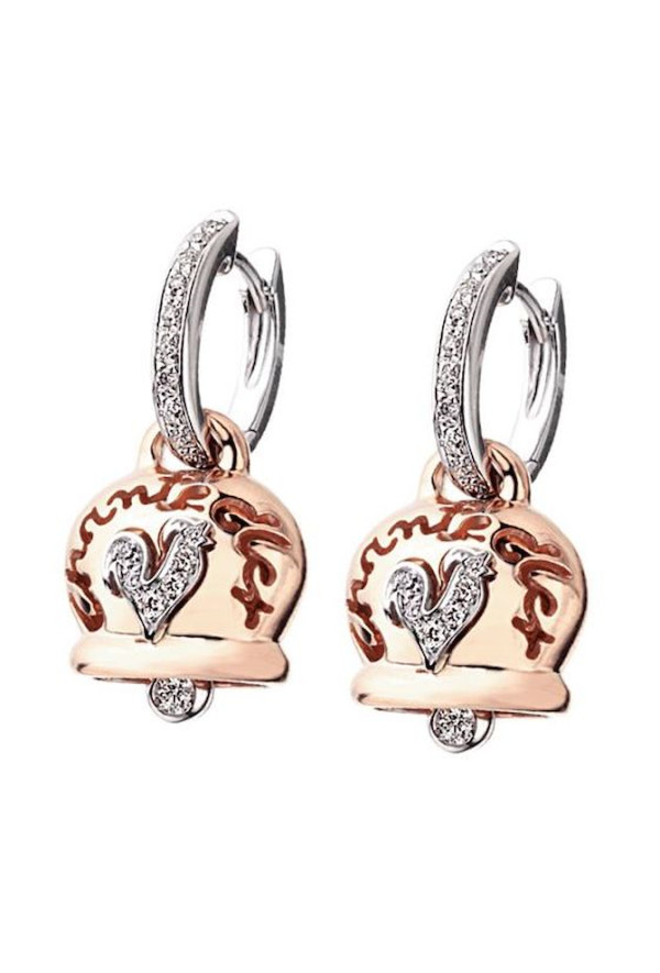 Chantecler Orecchini In Oro Rosa Con Galletto Pavè Di Brillanti Ref. 26867 - Tomasini Francia
