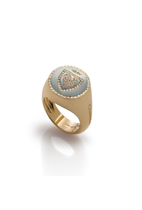 Chantecler Anello Chevalière Madreperla E Diamanti Ref. 34978 - Tomasini Francia