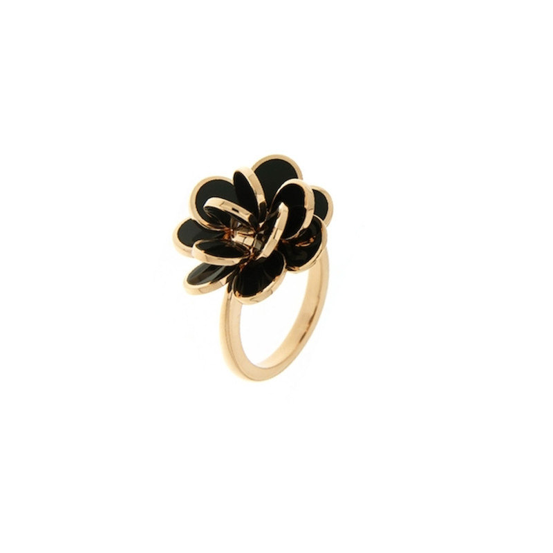 Chantecler Anello Paillettes Mini In Oro Rosa E Smalto Nero Ref. 35634 - Tomasini Francia