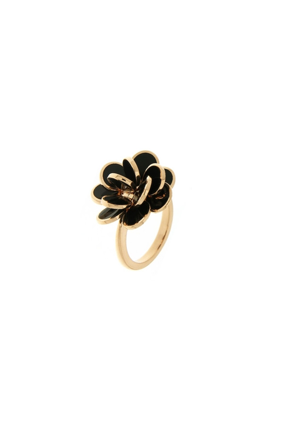 Chantecler Anello Paillettes Mini In Oro Rosa E Smalto Nero Ref. 35634 - Tomasini Francia