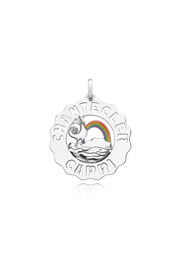 Chantecler Ciondolo Grande Gallo E Arcobaleno In Argento E Smalti Colorati Ref. 40178 - Tomasini Francia
