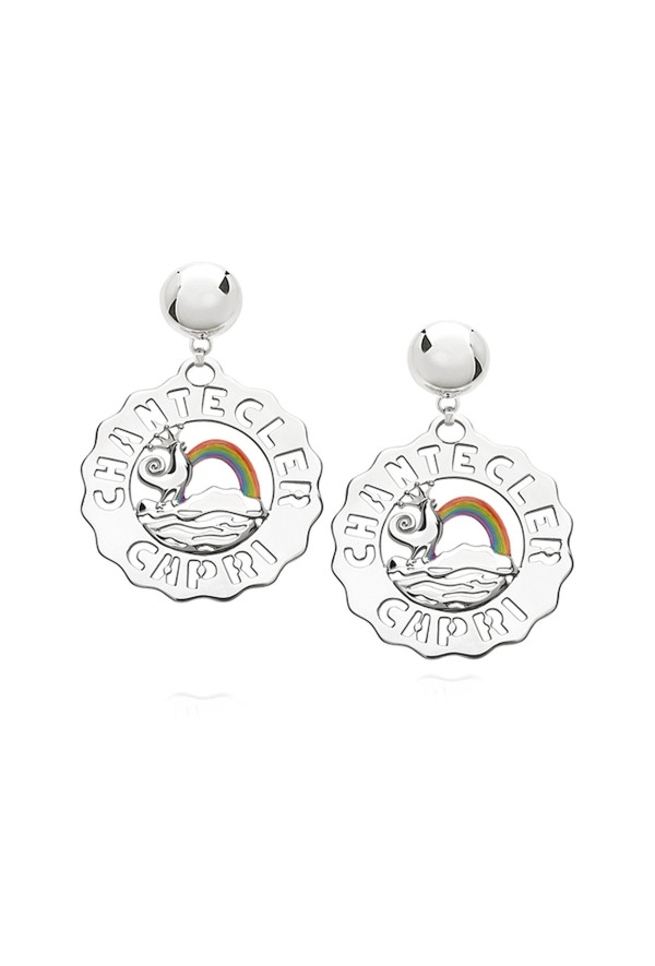 Chantecler Orecchini Grandi Gallo E Arcobaleno In Argento E Smalti Colorati Ref. 40180 - Tomasini Francia