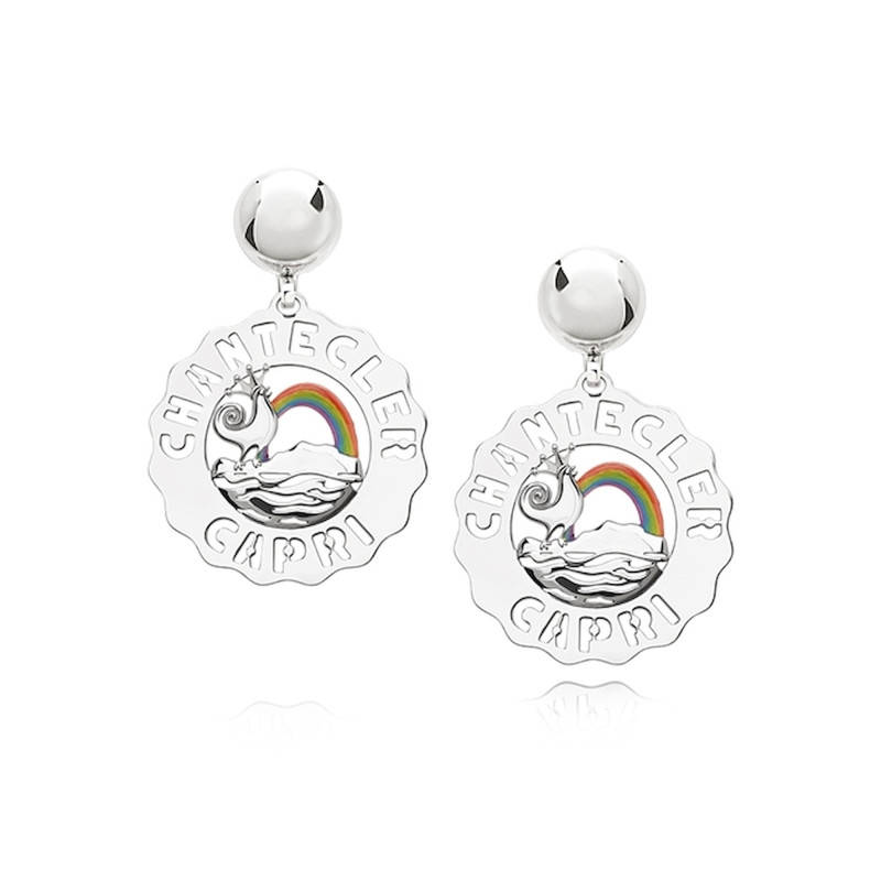 Chantecler Orecchini Piccoli Gallo E Arcobaleno In Argento E Smalti Colorati Ref. 40181 - Tomasini Francia