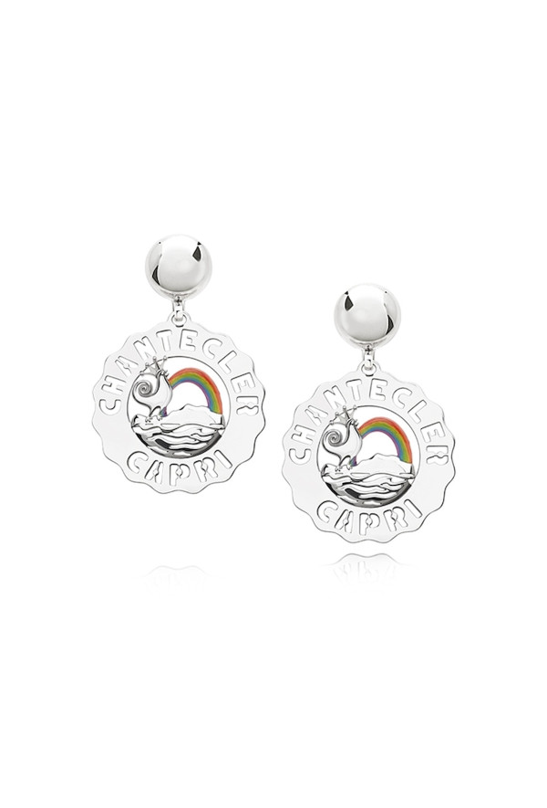 Chantecler Orecchini Piccoli Gallo E Arcobaleno In Argento E Smalti Colorati Ref. 40181 - Tomasini Francia