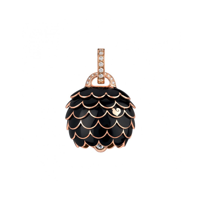 Ciondolo Campanella Chantecler Paillettes In Oro Rosa Diamanti Bianchi E Smalto Nero Ref. 40792 - Tomasini Francia