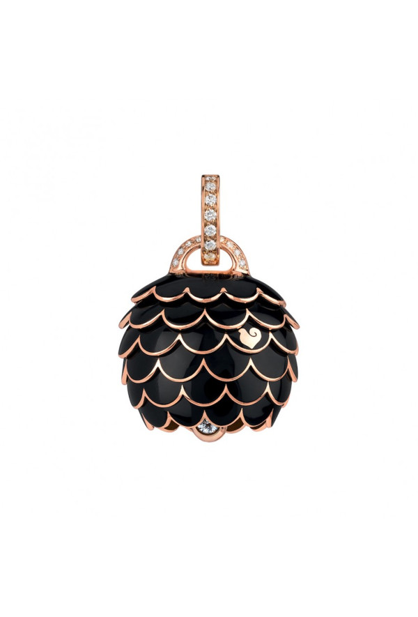 Ciondolo Campanella Chantecler Paillettes In Oro Rosa Diamanti Bianchi E Smalto Nero Ref. 40792 - Tomasini Francia