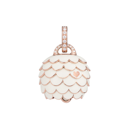 Ciondolo Campanella Chantecler Paillettes In Oro Rosa Diamanti Bianchi E Smalto Bianco Ref. 41022 - Tomasini Francia