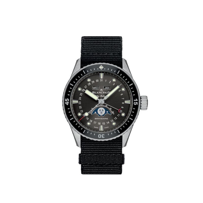 Blancpain Fifty Fathoms Bathyscaphe Quantième Complet Phases de Lune Ref. 5054-1110-NABA - Tomasini Francia
