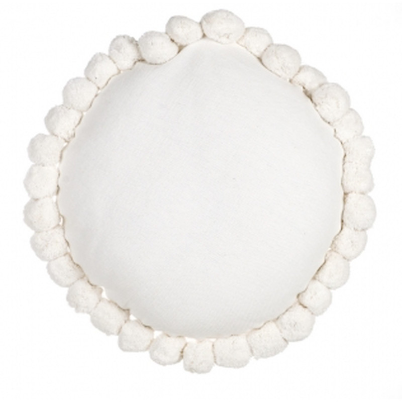 Cuscino Tondo Con Maxi Pom Pom Blanc Mariclò Ref. A24802 - Tomasini Francia