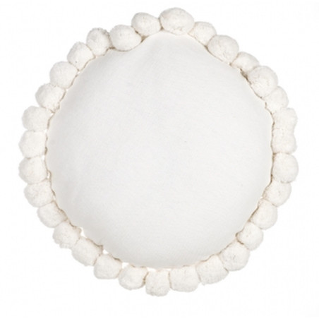 Cuscino Tondo Con Maxi Pom Pom Blanc Mariclò Ref. A24802 - Tomasini Francia