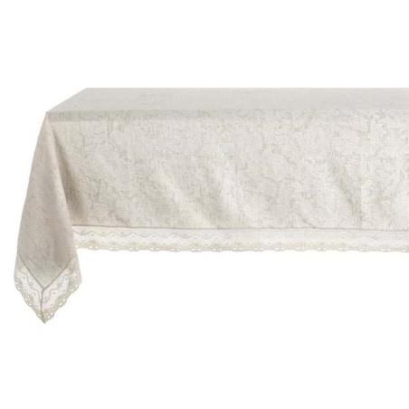 Blanc Mariclò Tovaglia Jaguard Con Pizzo 100% Lino Ref. A2716599NT - Tomasini Francia
