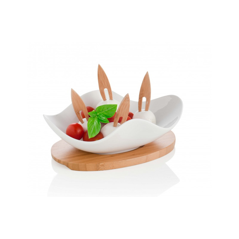 Brandani Antipastiera Ceramica E Bamboo Con Forchettine Ref. 55443 - Tomasini Francia