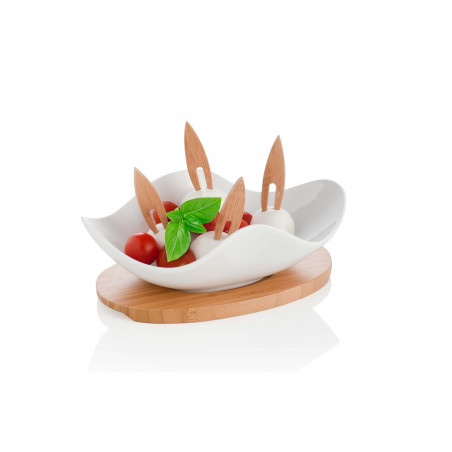 Brandani Antipastiera Ceramica E Bamboo Con Forchettine Ref. 55443 - Tomasini Francia