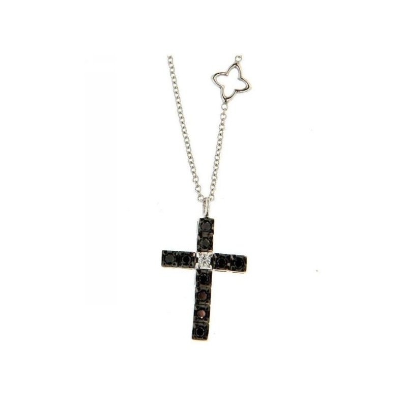 Reacrlo Girocollo In Oro Bianco Con Croce Di Diamanti Nerie Bianchi Ref. P39CR901/KX018-45 - Tomasini Francia