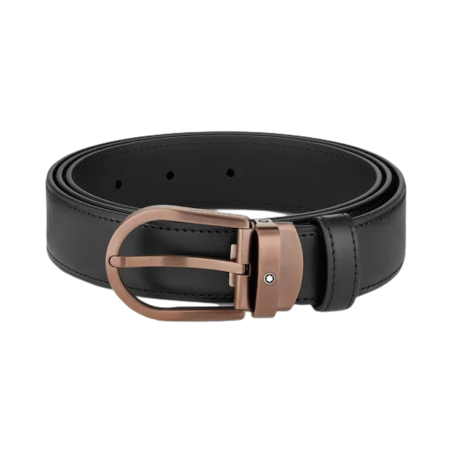 Montblanc Cinta in Pelle Nera con Fibbia a Ferro di Cavallo Ref. MB129426 - Tomasini Francia