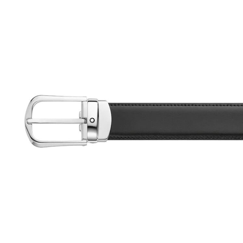 Montblanc Cintura Reversibile in Pelle Nera/Marrone 30mm e Fibbia a Ferro di Cavallo Ref. MB114412 - Tomasini Francia
