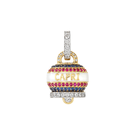 Chantecler Ciondolo Carpiness Campanella media in Oro Giallo 18kt, Diamanti, Rubini, Zaffiri e smalto bianco 40693