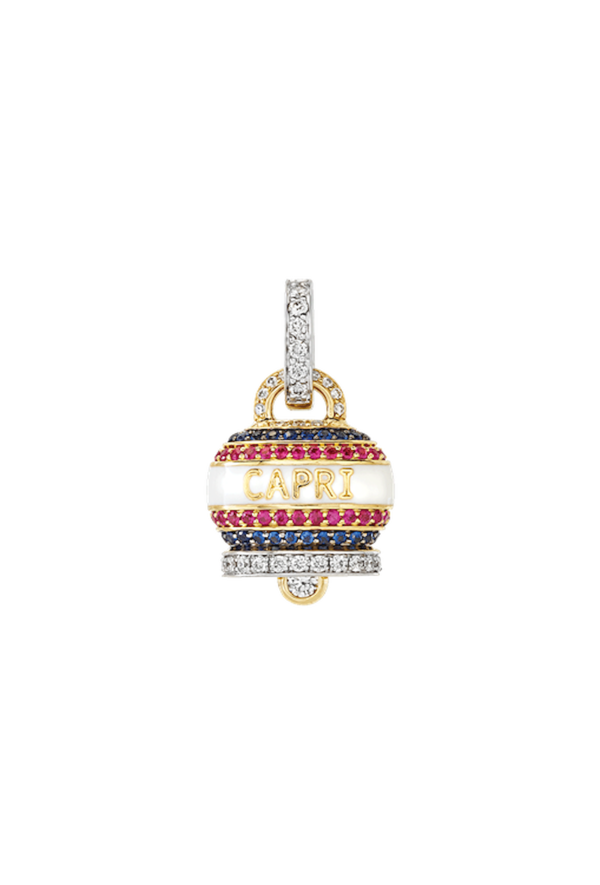 Chantecler Ciondolo Carpiness Campanella media in Oro Giallo 18kt, Diamanti, Rubini, Zaffiri e smalto bianco 40693