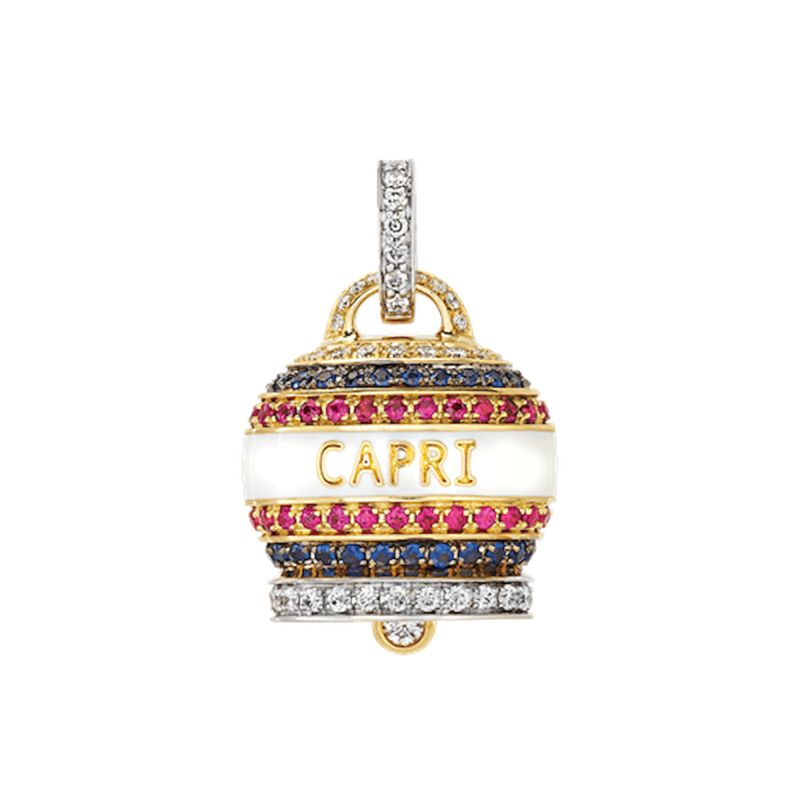 Chantecler Ciondolo Campanelle Capriness Grande Oro Giallo 18kt, Diamanti, Rubini, Zaffiri e smalto bianco 40384