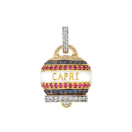 Chantecler Ciondolo Campanelle Capriness Grande Oro Giallo 18kt, Diamanti, Rubini, Zaffiri e smalto bianco 40384